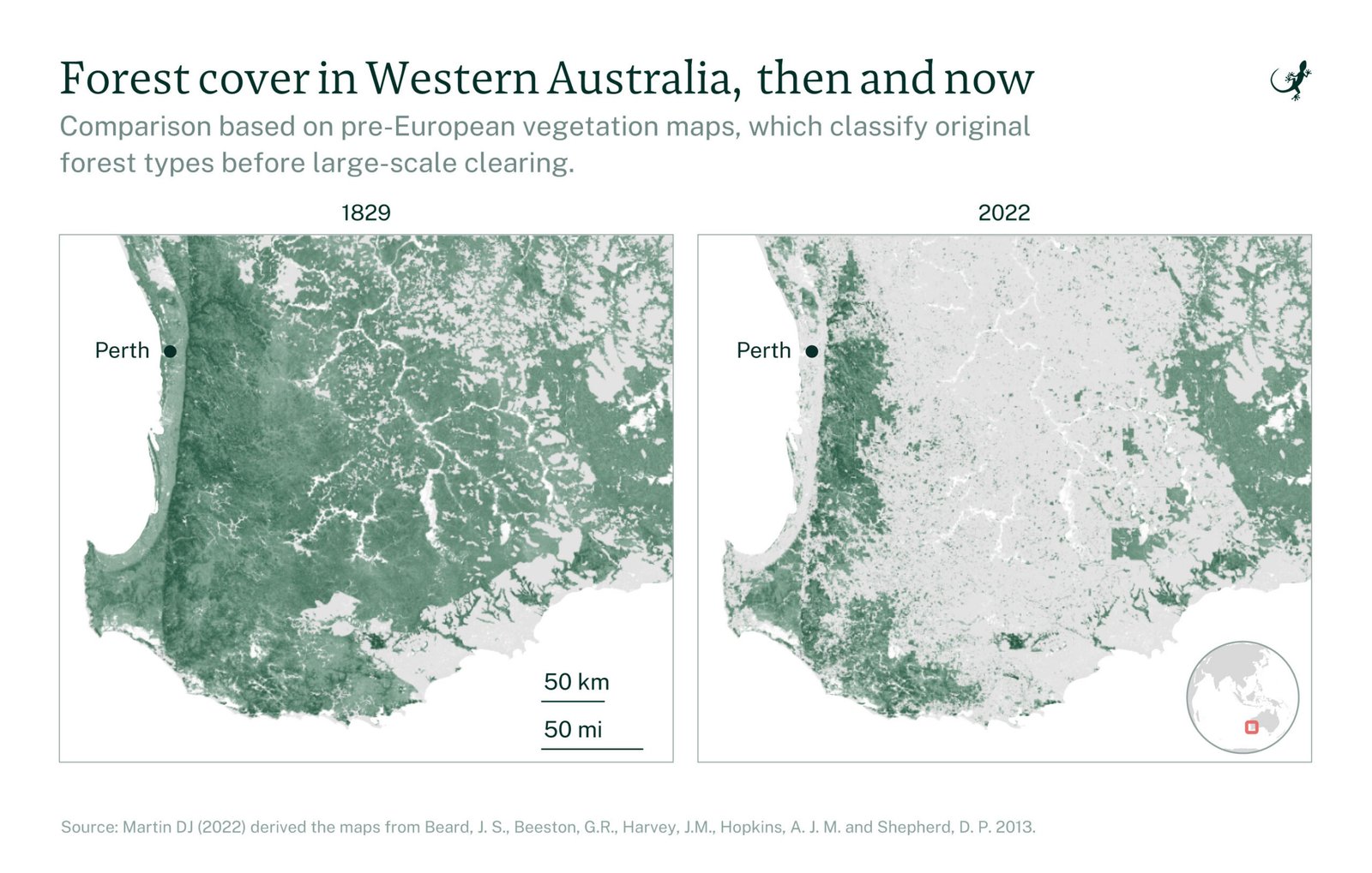 Forest cover in Western Australia, then and now