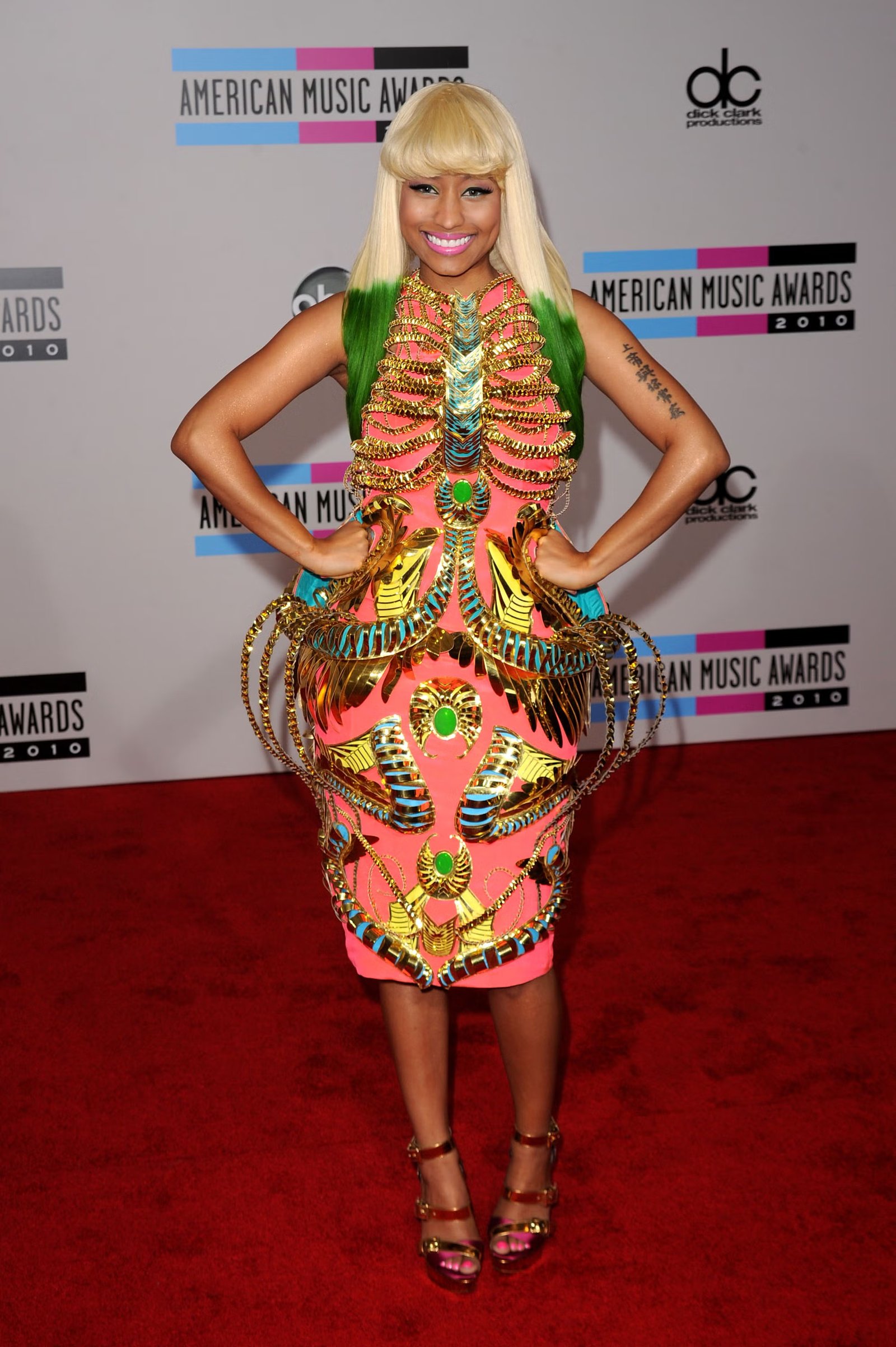 Nicki Minaj at the 2010 American Music Awards in a skeleton-inspired dress by Manish Arora