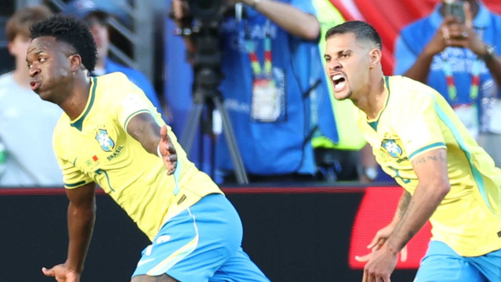 Brazil forced to settle for Morocco draw despite Vinicius stunner Vinicius Junior #7 of Brazil celebrates scoring his team's first goal during the FIFA World Cup 2026