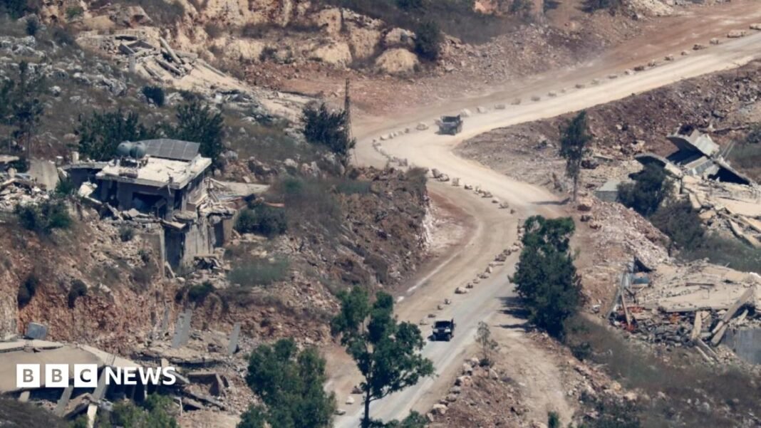 Israeli tanks operate on a road in southern Lebanon, pictured on June 27, 2026.