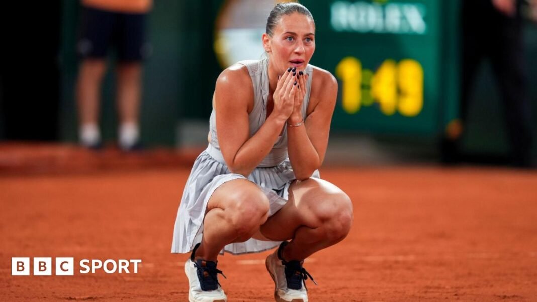 Kostyuk dedicates historic win to Ukraine Marta Kostyuk crouches down with her hands on her face after completing victory over Elina Svitolina
