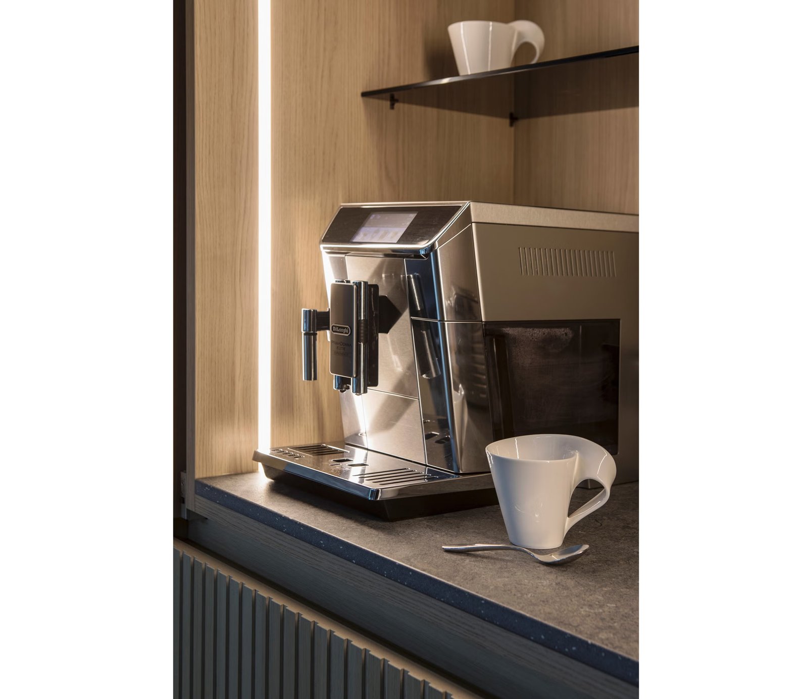 Dedicated activity zones, such as this coffee station, allow multiple people to use a warm contemporary kitchen simultaneously without creating pinch points (Studio Kendell + Co/PA)