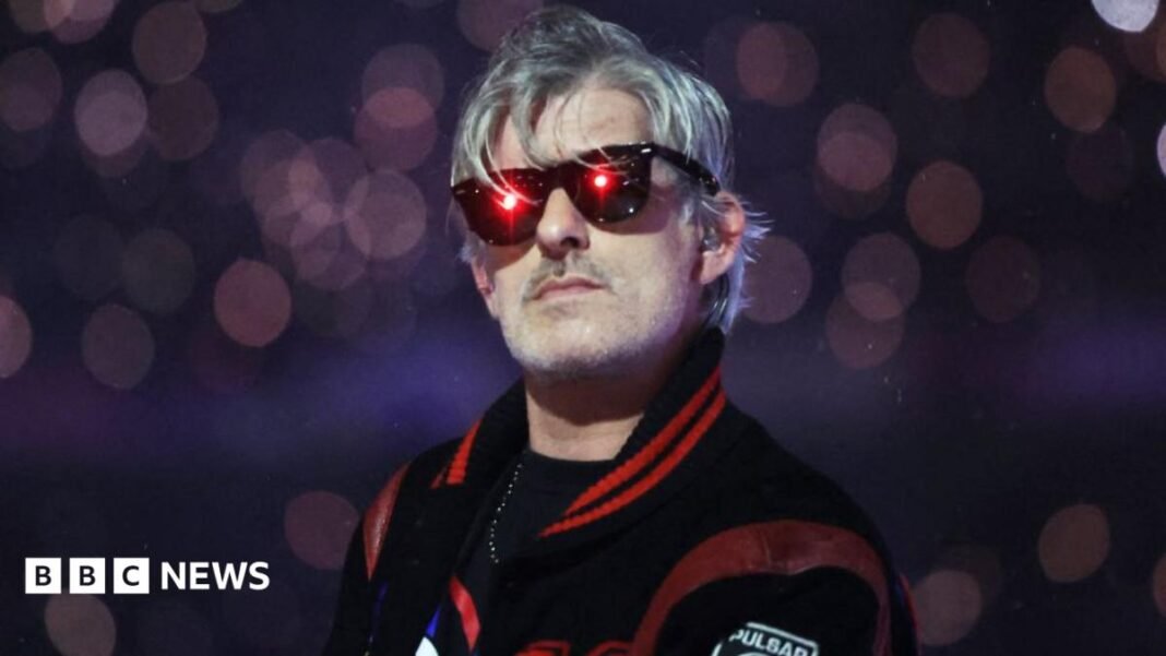 Vincent Belorgey seen performing as his red-eyed zombie DJ alter-ego, Kavinsky, during the closing ceremony of the Paris 2024 Olympics