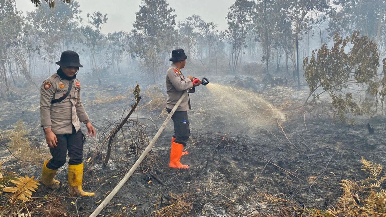 Indonesia shows elevated fire hotspot activity in 2026 as super El Niño threat looms 6 Fire fighters cooling burnt peatlands.