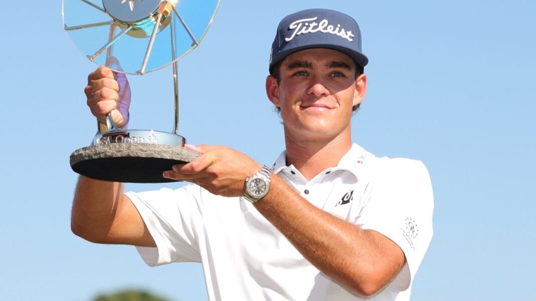 Rising star Koivun holds off Scheffler to win on third Jackson Koivun holds his trophy after winning the 3M Open golf tournament