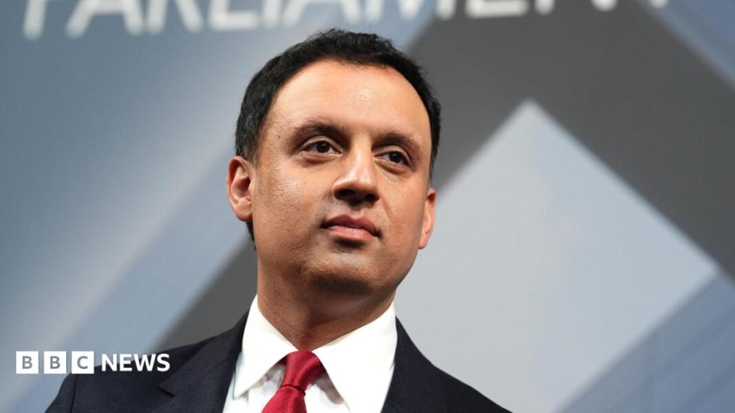 Scottish Labour leader Anas Sarwar on stage at Glasgow International Arena for the 2026 Holyrood elections