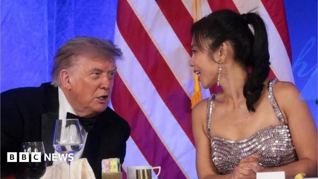 Trump takes swipes at press during White House Correspondents' Dinner Trump reacts next to CBS News senior White House correspondent and White House Correspondents' Association President (WHCA) Weijia Jiang at the WHCA Dinner