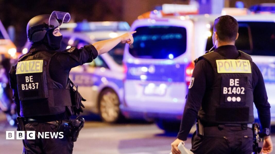 The vehicle that crashed into a crowd near Berlin's annual Christopher Street Day Pride parade on Saturday evening, leaving multiple people injured and the parade called off, in Berlin, Germany, July 26, 2026. 