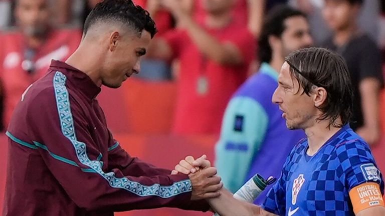 Late VAR drama as Portugal beat Croatia to keep Ronaldo's World Cup dreams alive 1 Portugal's Cristiano Ronaldo (7) shakes hands with Croatia's Luka Modric (10) before the World Cup round of 32 soccer match between Portugal and Croatia in Toronto, Thursday, July 2, 2026. (AP Photo/Mike Stewart)