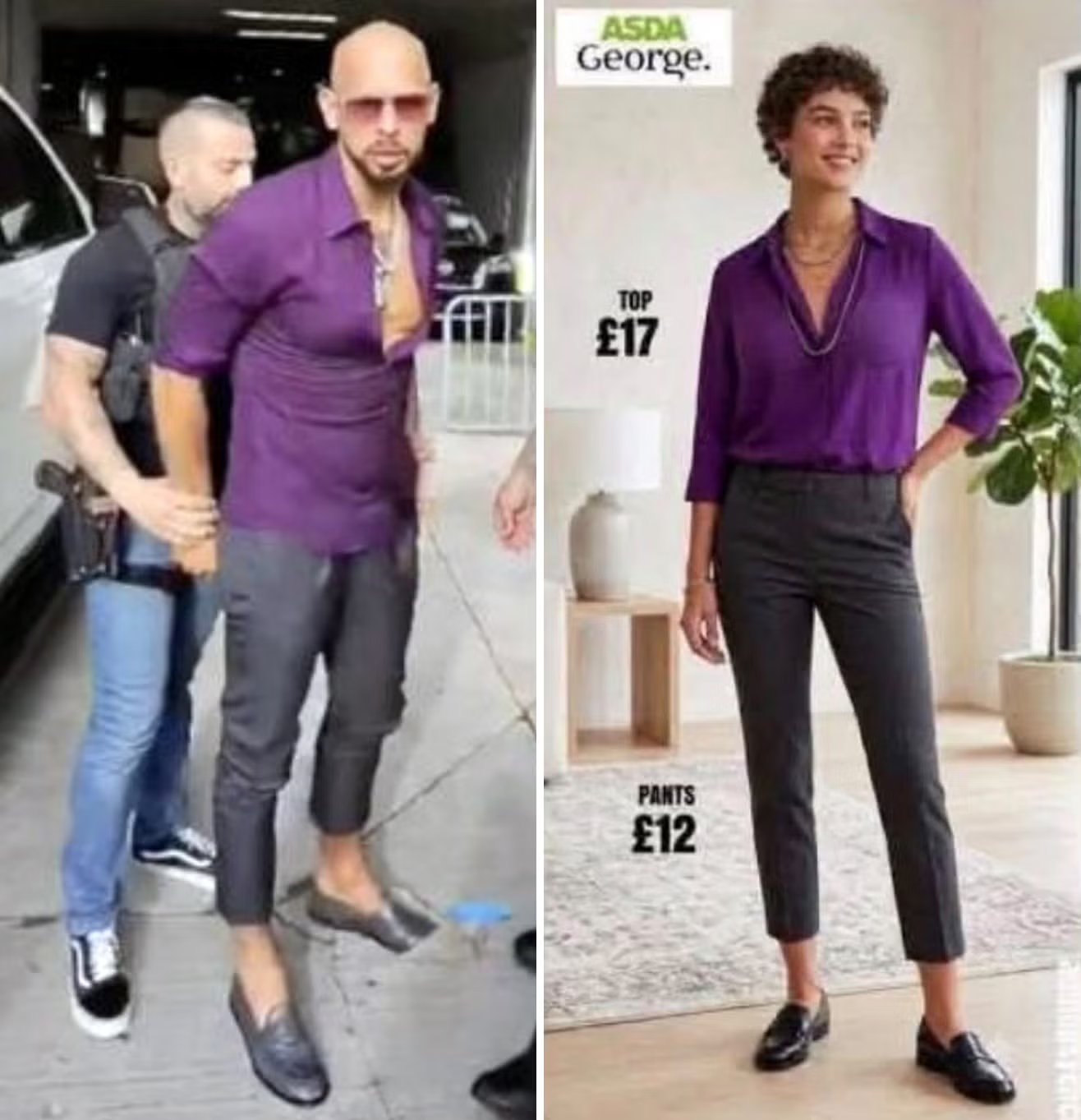 Andrew Tate’s ‘Asda woman’ arrest outfit makes him look like a divorced auntie – and the internet can’t stop laughing 3 Get the look: Andrew Tate’s latest arrest get-up has people comparing it to high-street brands
