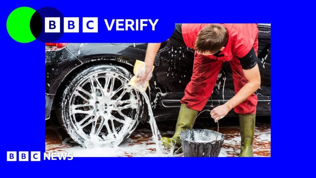 Car washes and vape shops can still sponsor skilled foreign Three vertical photos, from left a woman wearing a white mini dress, a woman wearing an orange strappy maxi dress and men wearing shorts and shirts all walking in the street in London