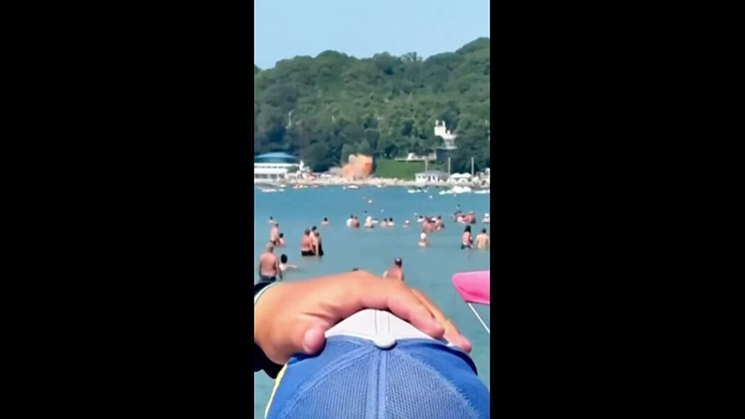 Moment drone strikes Russian Black Sea beach resort
