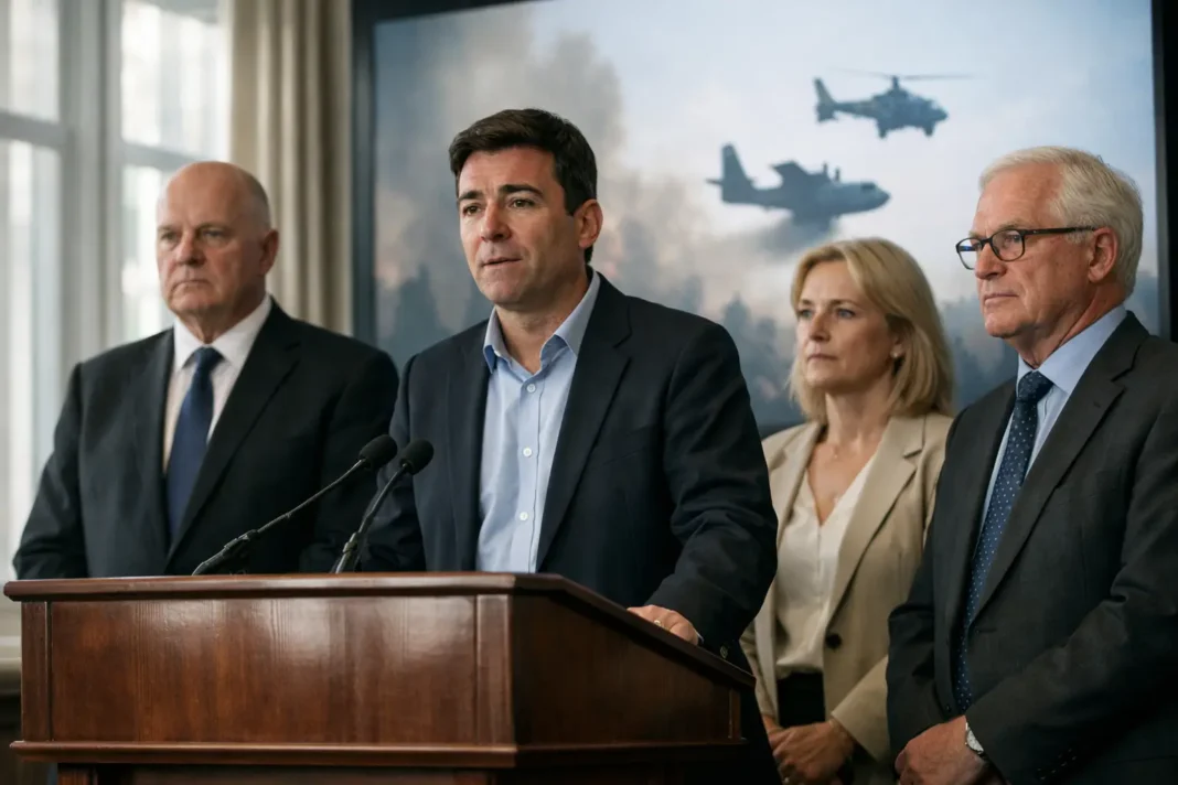 UK leaders convene wildfire summit as Burnham urges military aircraft support